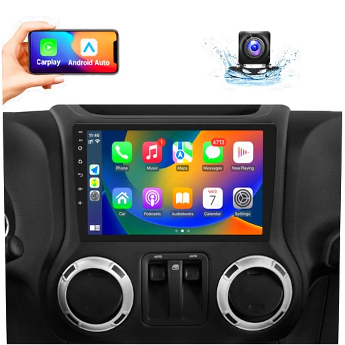 Naifay Android Car Radio Stereo for Jeep Wrangler JK Compass Grand Cherokee Dodge Ram 1500 with CarPlay Android Auto, 2+32G TouchScreen Car Radio Bluetooth/in Dash GPS Navigation/WIFI/SWC/Camera