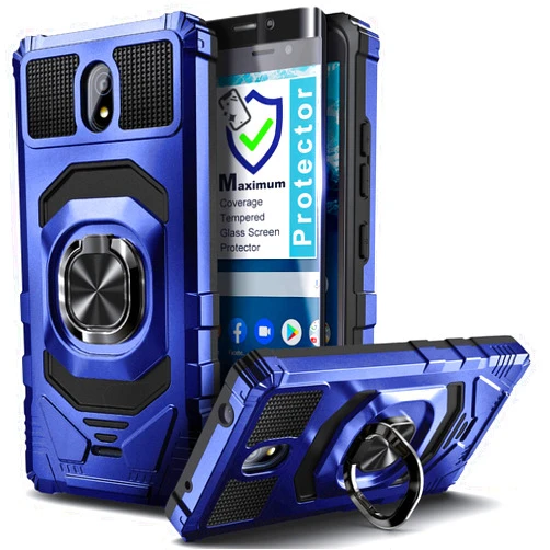 WDHD Case for Nokia C100 with Tempered Glass Screen Protector (Maximum Coverage), Full-Body Protective [Military-Grade], Magnetic Car Ring Holder Cover Case (Blue)