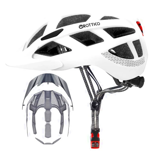 GROTTICO Adult-Men-Women Bike Helmet with Light - Mountain Road Bicycle Helmet with Replacement Pads & Detachable Visor