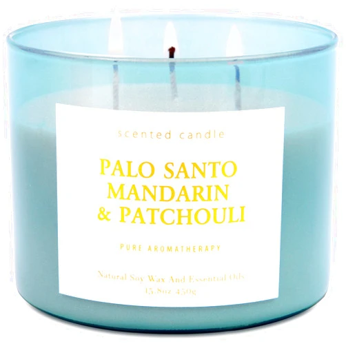 T&H Palo Santo Mandarin Patchouli Candle - 3 Wick Highly Scented Candles for Home - Natural Soy Candle Large 15.8 oz - Warm & Relaxing Home Scent Candle for Men & Women - Aromatherapy Stress Relief Candle