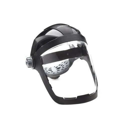 Jackson Safety QUAD500 Face Shield with Ratcheting Headgear, Clear Tint, Anti-Fog Coating, Black, 14220