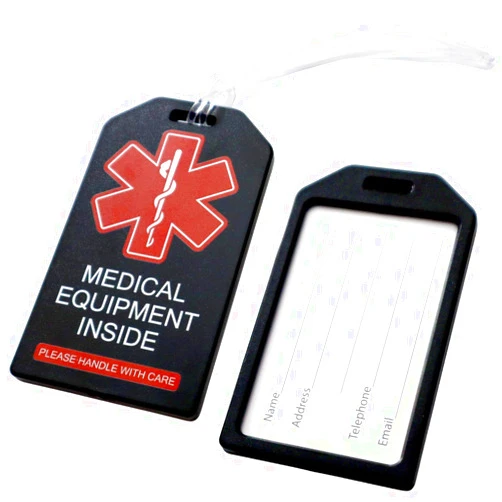 Specialist ID 2 Pack - Heavy Duty Medical Equipment Luggage Tags CPAP/BIPAP w/Plastic Loops - Respiratory Therapy Machine Device Carry On Bag Supplies Identifier Label for Airline Travel by Specialist ID (Black)