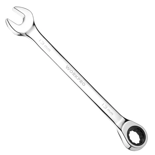 WORKPRO 13 mm Ratcheting Combination Wrench Metric, CR-V Constructed with Mirror Polish Chrome Plating, 12-Point Design