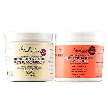 Shea Moisture Coconut and Hibiscus Curl Enhancing Smoothie, 16 Ounce Family Size & Shea Moisture Jamaican Black Castor Oil Strengthen, Grow & Restore Leave-In Conditioner 16 Ounce