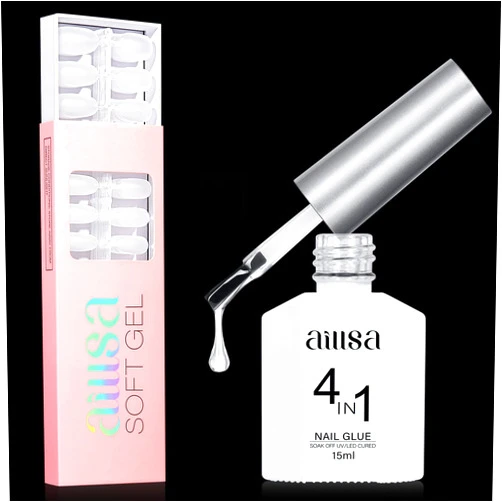 AILLSA 240Pcs Oval Nail Tips & 15ML Nail Glue Bundle