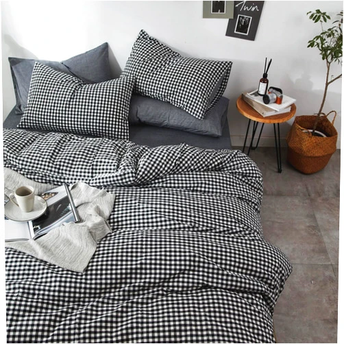 mixinni Black Gingham Comforter Set Twin XL, Plaid Comforter Set 3 Pieces 1 Black Grid Comfoter with 2 Pillow Cases for All Seasons, Soft Fluffy Modern Grid Pattern Printed Bedding-Twin XL Size
