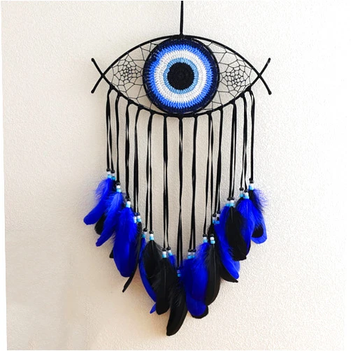 Aniaoie Evil Eye Dream Catcher with Light, Wall Hanging Decoration, Handmade Evil Eye Dream Catchers for Bedroom Home Room Decor, Ornament Craft Gift,Black