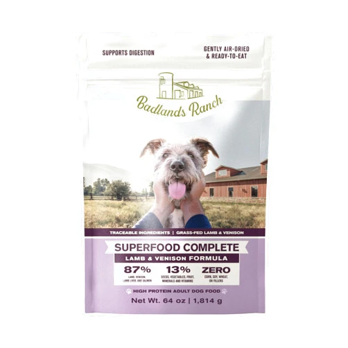 BADLANDS RANCH by Katherine Heigl- Superfood Complete, Air-Dried Adult Dog Food - High Protein, Zero Fillers, Superfood Nutrition (64 oz., Lamb & Venison)