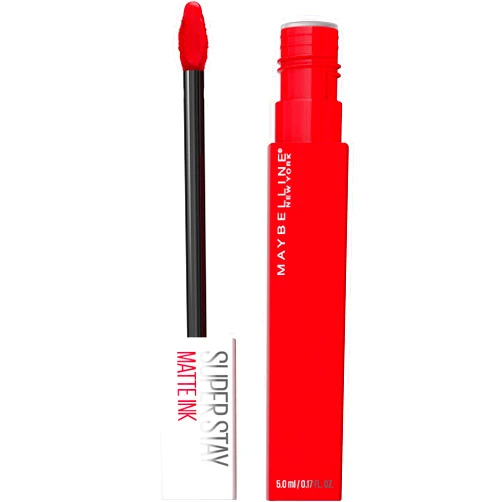 Maybelline Super Stay Matte Ink Liquid Lipstick Makeup, Long Lasting High Impact Color, Up to 16H Wear, Shot Caller, Bright Pinky Red, 1 Count, Packaging May Vary