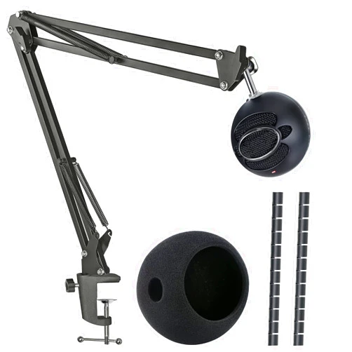 SUNMON Snowball iCE Mic Boom Arm Stand with Pop Filter, Compatible with Blue Snowball Ice USB Microphone with Cable Sleeve by SUNMON
