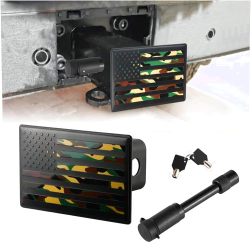 SINGARO Heavy American Flag Metal Trailer Hitch Cover for 2 Inch Receivers, Ideal for Truck Accessories with 5/8-Inch Pin Diameter Trailer Hitch Lock (Camouflage Green)