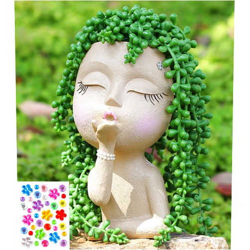 COMODID Cute Head Planter Pot/Face Planters for Indoor Plants,with Drainage Hole,Girl Face Flower Pot Lady Head Planters for Indoor Outdoor Plants,Cute Resin Succulent Planter (Khaki)
