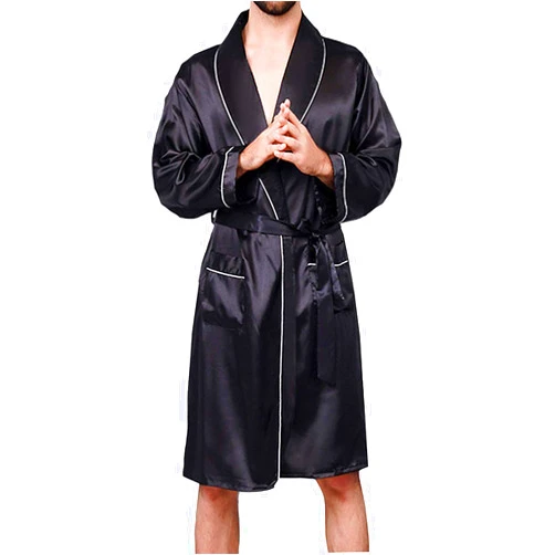 BridalAffair Men's Summer Luxurious Kimono Soft Satin Robe Long-Sleeve Nightgown Printed Pajamas Bathrobes