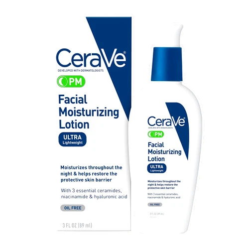 CeraVe PM Facial Moisturizing Lotion, Night Cream with Hyaluronic Acid and Niacinamide, Ultra-Lightweight, Oil-Free Moisturizer for Face, 3 Ounce
