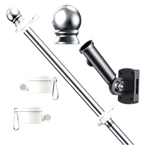ESTTOP 5 FT Flag Pole Kit, Tangle Free Stainless Steel Weather Resistant Rustproof Flagpole with Adjustable Base for 3x5 USA Flag 1