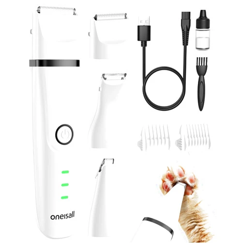 oneisall Quiet Cat Shaver, Cordless Cat Hair Trimmer, Rechargeable 2 Speed Cat Grooming Kit, 3 in 1 Electric Cat Clippers, Paw Trimmer for Cat, Dogs and Other Small Animals at Home Travel