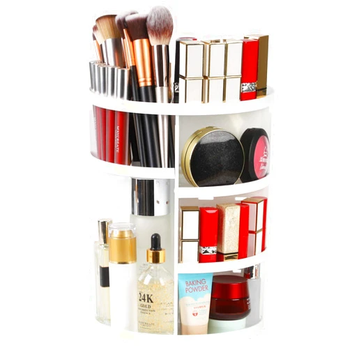 Syntus 360 Rotating Makeup Organizer, DIY Adjustable Bathroom Makeup Carousel Spinning Holder Rack, Large Capacity Cosmetics Storage Box Vanity Shelf Countertop, Fits Makeup Brushes, Lipsticks, White