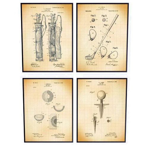 YELLOWBIRD ART & DESIGN Golf Patent Wall Art Print Set - Stylish Vintage Retro Home Decor for Office, Den, Bedroom, Man Cave, Living Room - Perfect Gift for Golfers- (Set of Four) 8x10 Photos - Unframed
