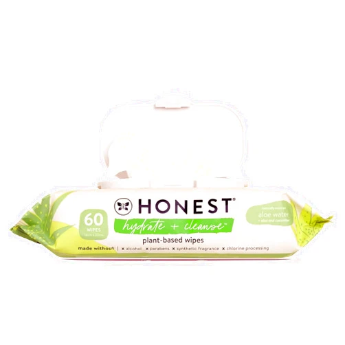 The Honest Company Hydrate + Cleanse Naturally Scented Wipes | Cleansing Multi-Tasking Wipes | 99% Water, Plant-Based, Hypoallergenic | Aloe + Cucumber, 60 Count
