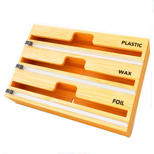 SpaceAid WrapNeat 3 in 1 Wrap Organizer with Cutter and Labels, Plastic Wrap, Aluminum Foil and Wax Bamboo Dispenser for Kitchen Storage Organization Holder for 12