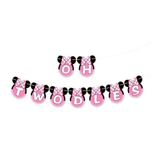 Talorine Oh Twodles Banner, Happy 2nd Birthday Party Decor for Girls, Pink Minnie Mouse 2nd Birthday Party Decorations Supplies