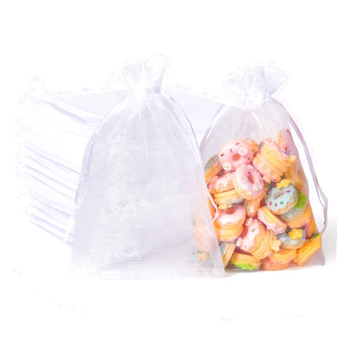Hopttreely 100pcs Organza Bags, White 4x6(10X15CM) Satin Drawstring Organza Pouch Wedding Party Favor Gift Bag Jewelry Watch Bags