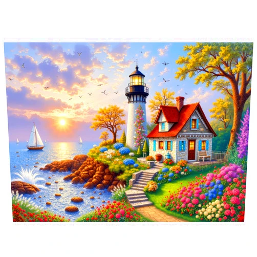 BALLMENT 500 Piece Puzzles for Adults, Coastal Lighthouse & Cottage Jigsaw Puzzle with Letters on Back, Seaside Landscape for Game Nights & Home Decor, 20×15 Inch Cardboard