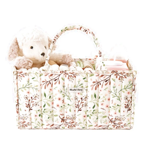 Blissful Diary Floral Diaper Caddy Organizer, Stylish Nursery Storage Basket, Gift for Baby Shower, Baby Registry Must Have, Newborn Essentials, Pastoral Daisy