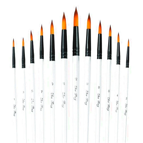 Auhoahsil Acrylic Paint Brushes Set, 12pcs Professional Round-Pointed Tip Artist Paintbrushes for Acrylic Watercolor Oil Painting, Face Body Nail Art, Crafts, Canvas, Rock, Shoes, Miniature Model & Fine Detail