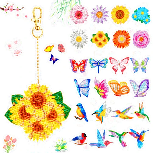 Junkin 24 Pcs Diamond Art Keychains 5D Double Side Diamond Painting Keychains Kit Hanging Full Drill Diamonds Pendants for Beginner Adult DIY Crafts Home Party Decor