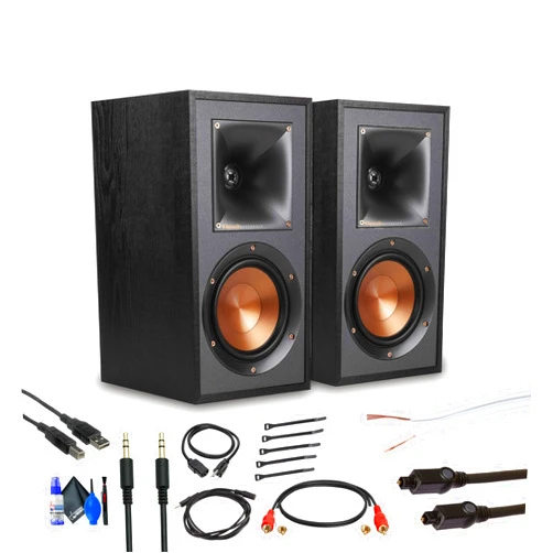 Klipsch R-41PM 2-Way Powered Bluetooth Speakers (1066251) Bundle Including: Auxilary Cable, Other Needed Cables, Cable Ties, Cleaning Kit