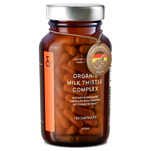 CLAV Organic Milk Thistle & Artichoke Extract Complex -Rich in Silymarin & Bitters - Liver Support + Detox Supplement - 120 Capsules (60 Days Supply) - Vegan - Made in Germany