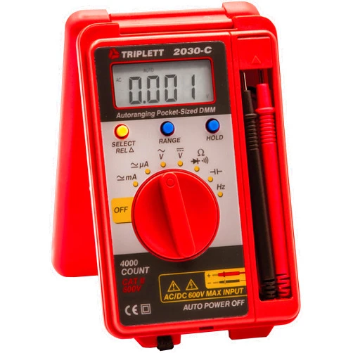 Triplett 2030 Pocket-Sized 4000 Count Digital Multimeter - AC/DC Voltage, AC/DC Current, Resistance, Frequency, Capacitance, Continuity, and Diode Check