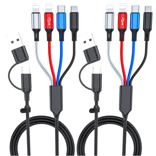 Ankndo 6 in 1 Multi Charging Cable 2Pack - 6FT USB Cable 3A Charger Cable Braided Universal USB A/C Charging Cord With 2*IP/Type C/Micro USB Port for Cell Phone/Tablets