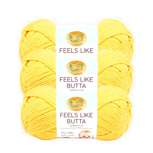 Lion Brand Yarn Feels Like Butta Soft Yarn for Crocheting and Knitting, Velvety, 3-Pack, Yellow