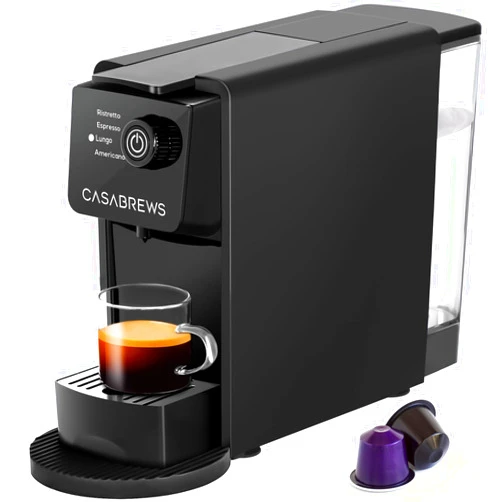 CASABREWS Espresso Machine for Nespresso Original Pods, 20 Bar Mini Espresso Coffee Machine with 4 Brewing Modes and 21 oz Removable Water Tank, Compact Capsule Coffee Maker for Home or Office, Black