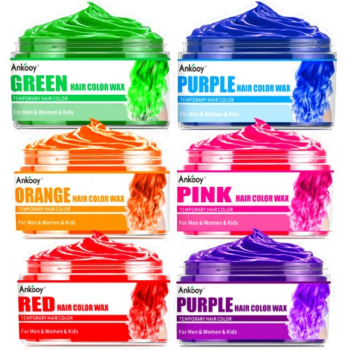 ANKOOY 6 Pack Temporary Hair Color Wax,Natural Hair Wax Color Hair Coloring Wax Mud for Men Women Kids Daily Party Cosplay Halloween DIY Hair Color Wax (Green Orange Pink Purple Red Blue)