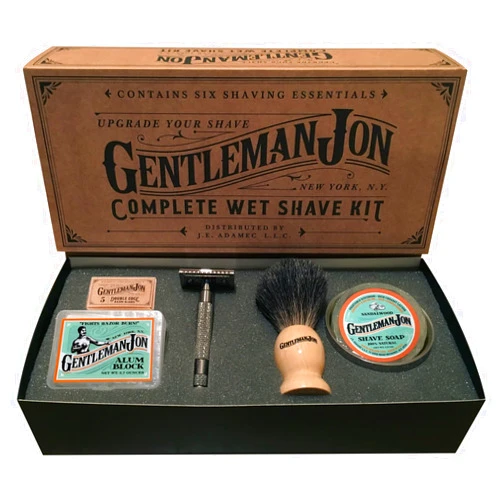 Gentleman Jon Safety Razor Shaving Kit | Vintage Wet Shave Grooming Set for Men - Includes: Safety Razor, Hair Shaving Brush, Alum Block, Shave Soap, Bowl & Double Edge Razor Blades