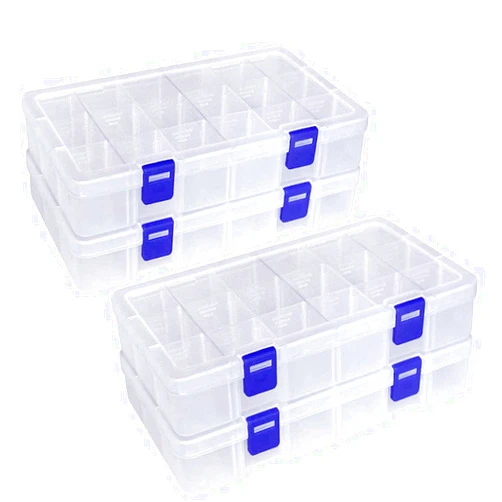 Qualsen Plastic Compartment Box with Adjustable Dividers Craft Tackle Organizer Storage Containers Box (18 Grid x 4, Clear)