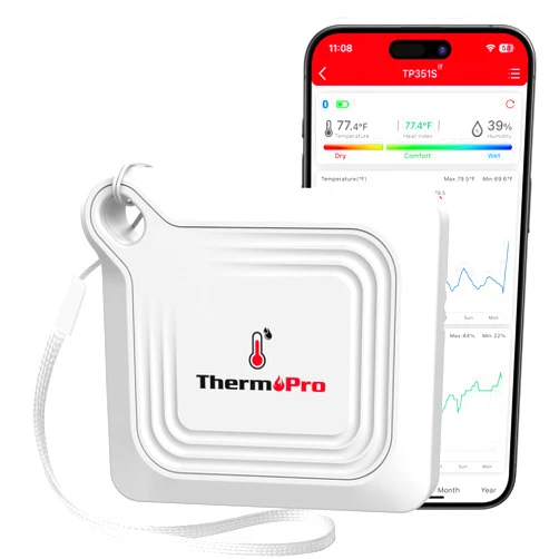 ThermoPro Bluetooth Hygrometer Thermometer for House TP351, 260FT Temperature and Humidity Monitor, Remote App Control Humidity Temperature Sensor, 2-Year Data Storage Export for Greenhouse Room Home