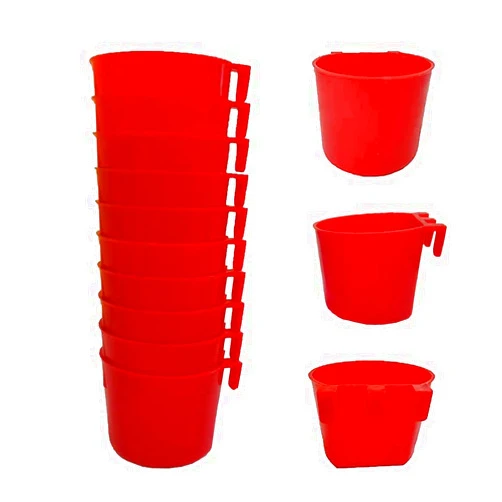 ORIBUKI Cage Cups Birds Feeders Seed Bowl Chicken Feeding Watering Dish Rabbit Water Food Hanging Wire Cages Box 8oz/16oz Coop Cups for Pet Parrot Parakeet Gamefowl Poultry Pigeon (10PCS Red)