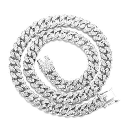 Rayfond Chains for Men Gold with Diamonds Iced Out 14mm Cuban Link White Gold Plated Necklace Handmade 18