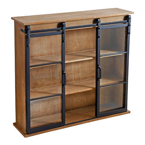 Kate and Laurel Barnhardt Decorative Wooden Wall Cabinet with Two Sliding Glass Doors, 30