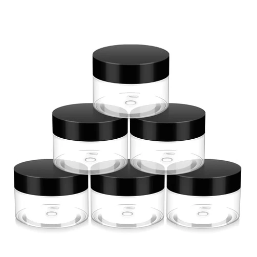 Loretoy Household 1oz Plastic Jars with Lids, 6 Pack BPA Free, Reusable, Refillable Transparent Cosmetic Containers for Bath Salts, Cosmetics, Powders, Beauty Product and Small Accessories