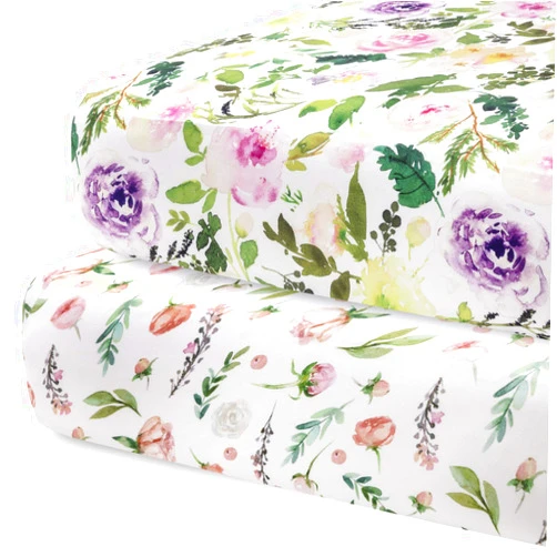 Pobibaby - 2 Pack Premium Fitted Baby Girl Crib Sheets for Standard Crib Mattress - Ultra-Soft Cotton Blend, Safe and Snug, and Stylish Floral Crib Sheet (Allure)