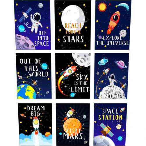 Blulu 9 Pieces Outer Space Decor for Kids Room Boy Bedroom Space Posters 8 x 10 Inch Cute Inspirational Art Decoration for Boys and Girls Playroom Space Nursery Decor