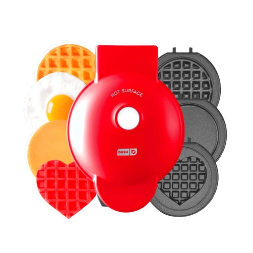 DASH Multimaker Mini System - Waffle Maker with Five 4” Removable Plates: Waffle Iron & Griddle, 3-in-1 Mini Waffle Maker for Kids and Families – Nonstick Surface, Just Add Batter (Red)
