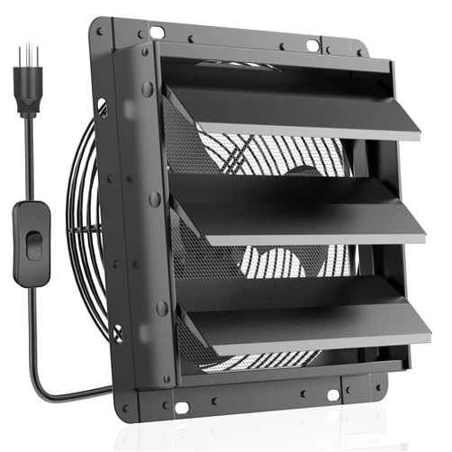 HG Power Upgraded 12 Inch Shutter Exhaust Fan, 764CFM High-Speed, 1400RPM Wall-Mounted Ventilation Fan for Shed, Garage, Greenhouse - with Mesh Screen, ON/OFF Switch & 8FT Power Cord, Black