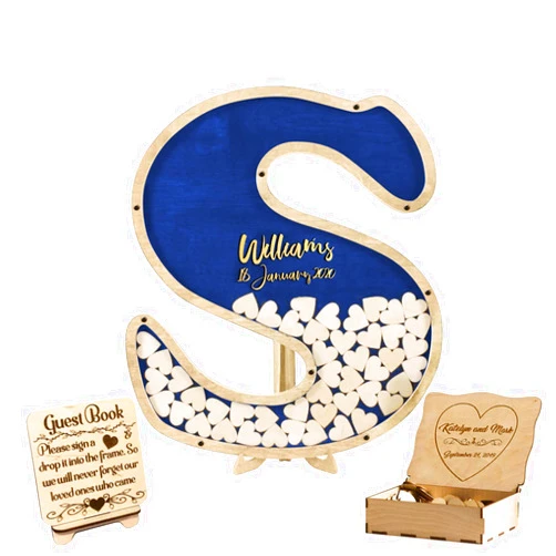 Ozinna Personalized Guest Book, Wedding Guestbook Alternative, Custom Wooden Alphabet for Guest Book Wedding Ideas Wedding Letter Guest Drop Box Alternative Rustic Wedding Guest Book (Letter－Blue)