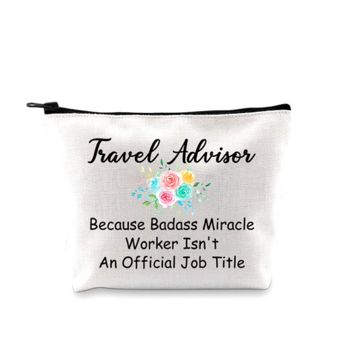 JXGZSO Funny Travel Agent Gift Travel Advisor Cosmetic Bag Because Badass Miracle Worker Isn't An Official Job Title Guys Trip Gifts